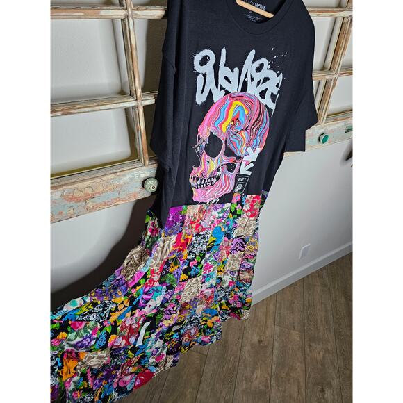 ONE OF A KIND T-Shirt BOHO flowy Patchwork Dress Ladies size 2X - Picture 2 of 12